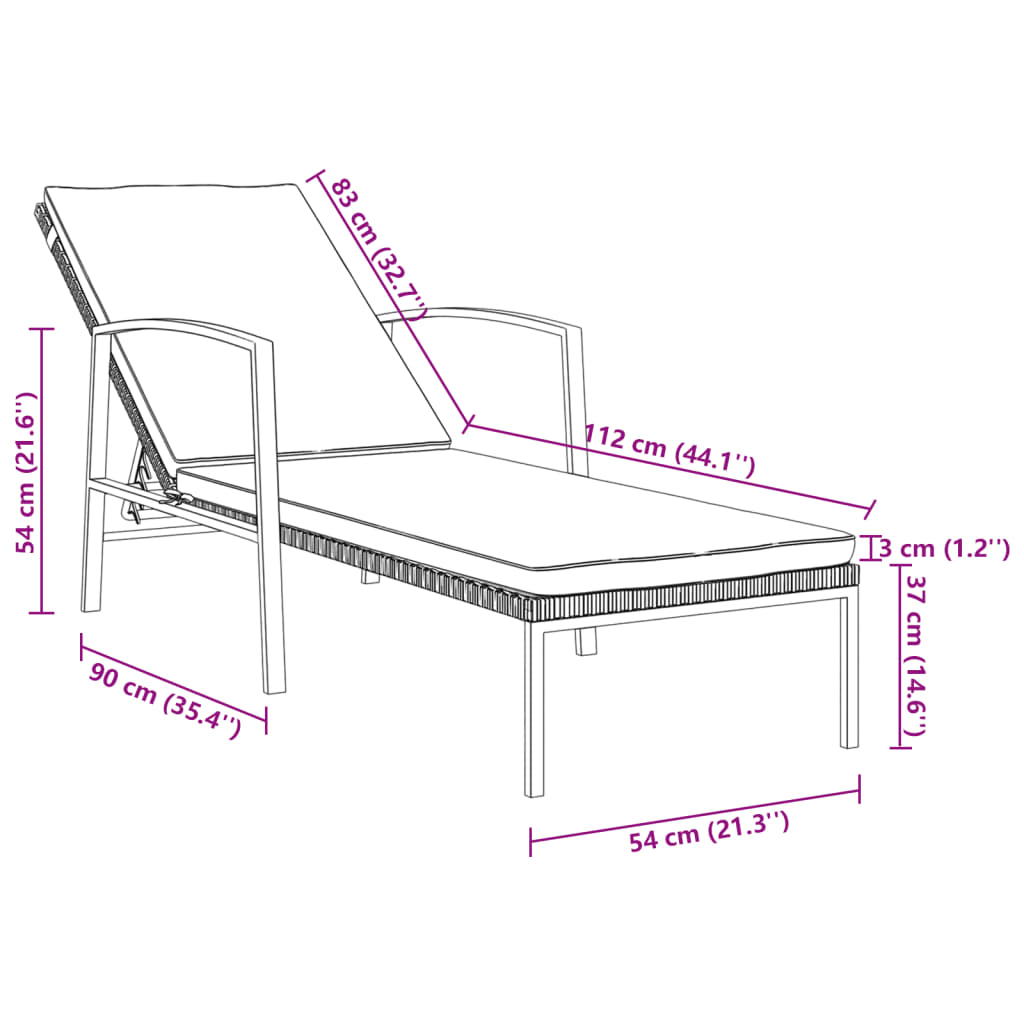 Lettino Prendisole da Giardino con Cuscino in Polyrattan Nero - homemem39