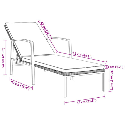 Lettino Prendisole da Giardino con Cuscino in Polyrattan Nero - homemem39