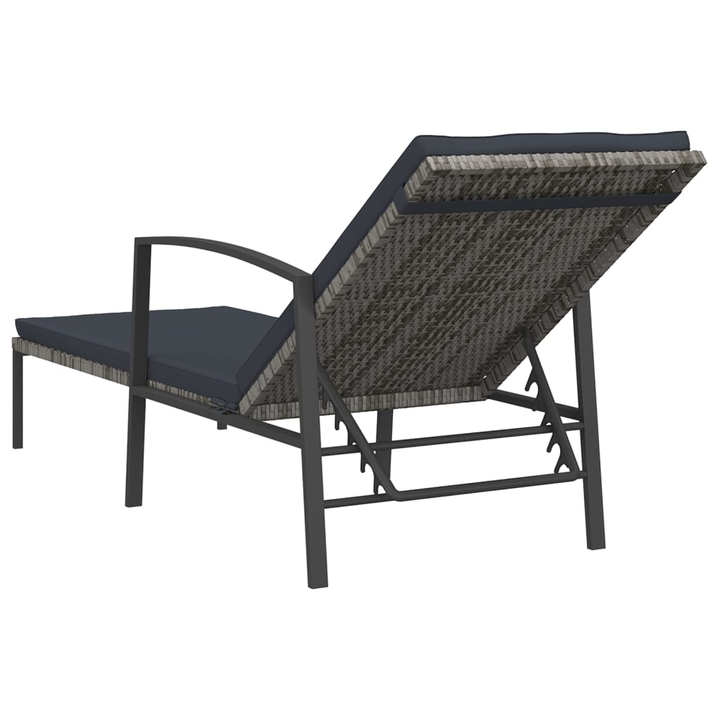 Lettino Prendisole da Giardino con Cuscino Polyrattan Grigio - homemem39