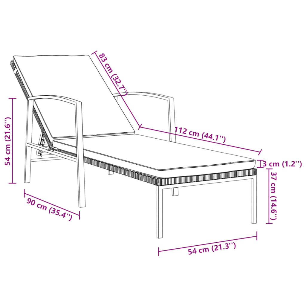 Lettino Prendisole da Giardino con Cuscino Polyrattan Grigio - homemem39