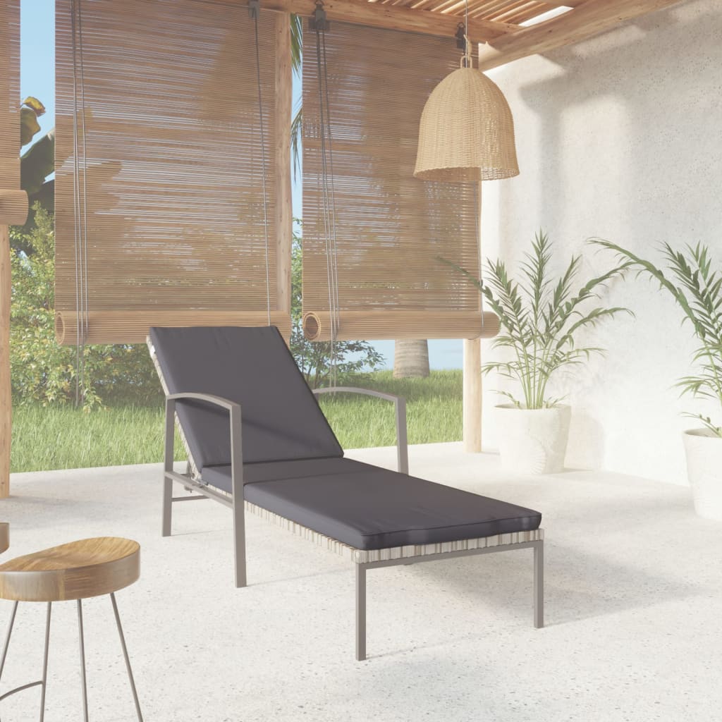 Lettino Prendisole da Giardino con Cuscino Polyrattan Grigio - homemem39