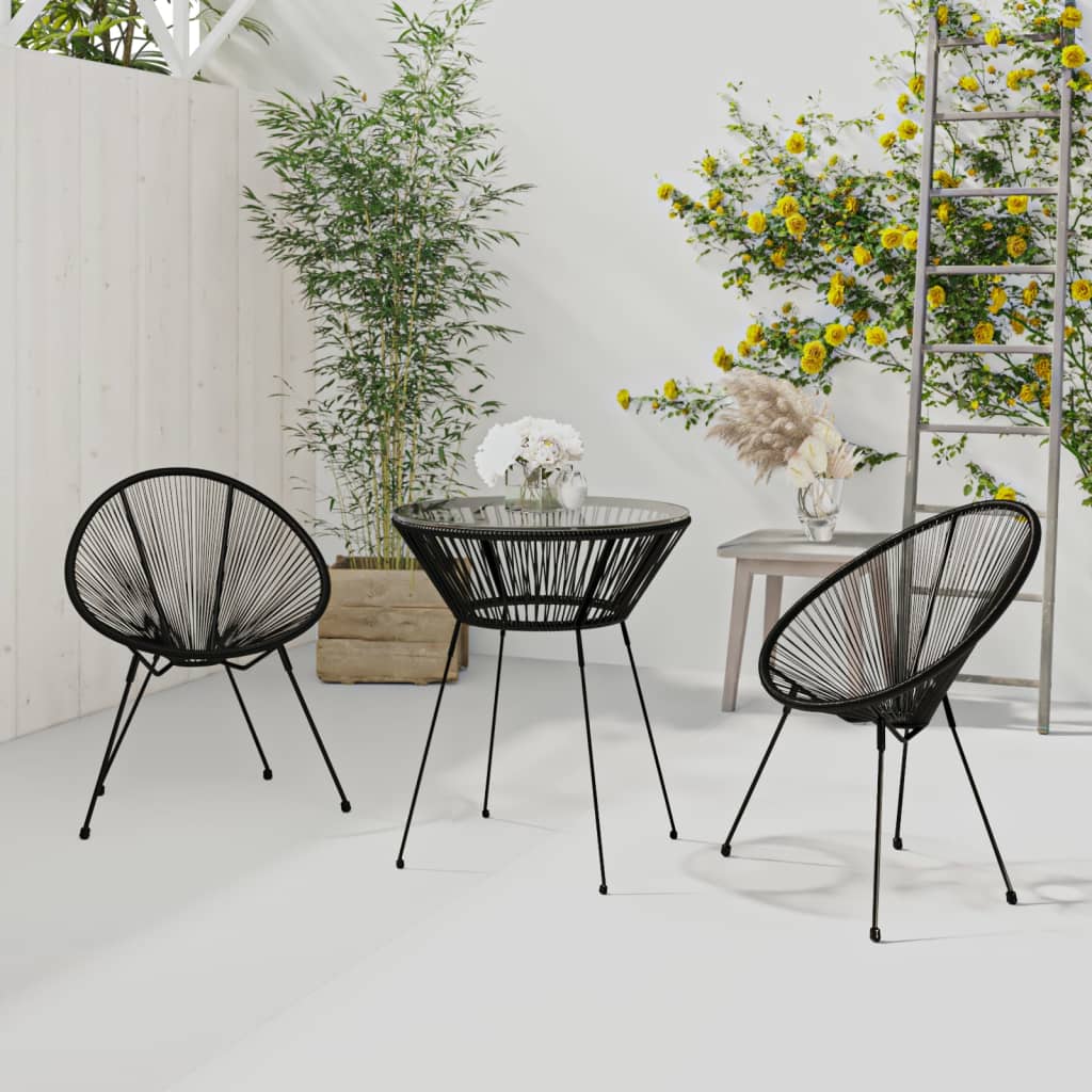 Set da Pranzo per Giardino 3 pz Nero - homemem39