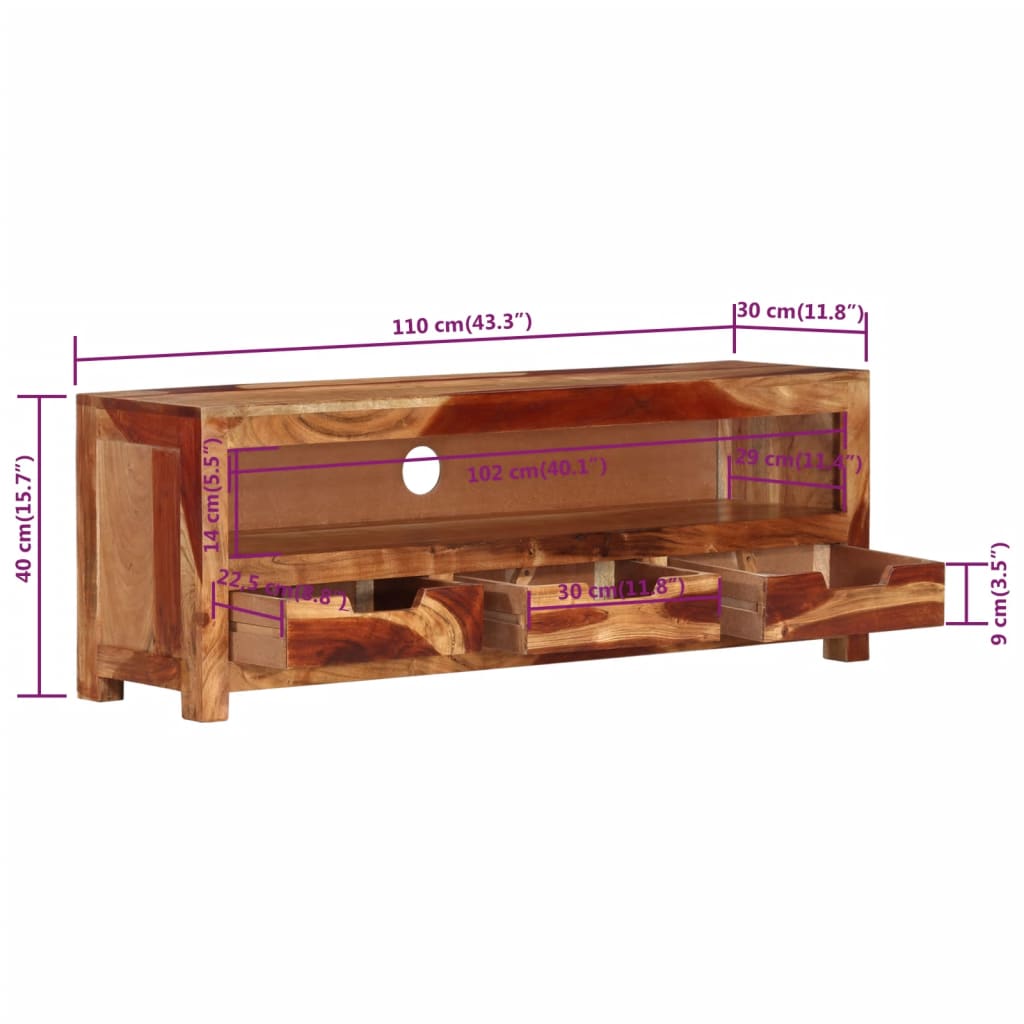 Mobile Porta TV 110x30x40 cm in Legno Massello di Acacia - homemem39