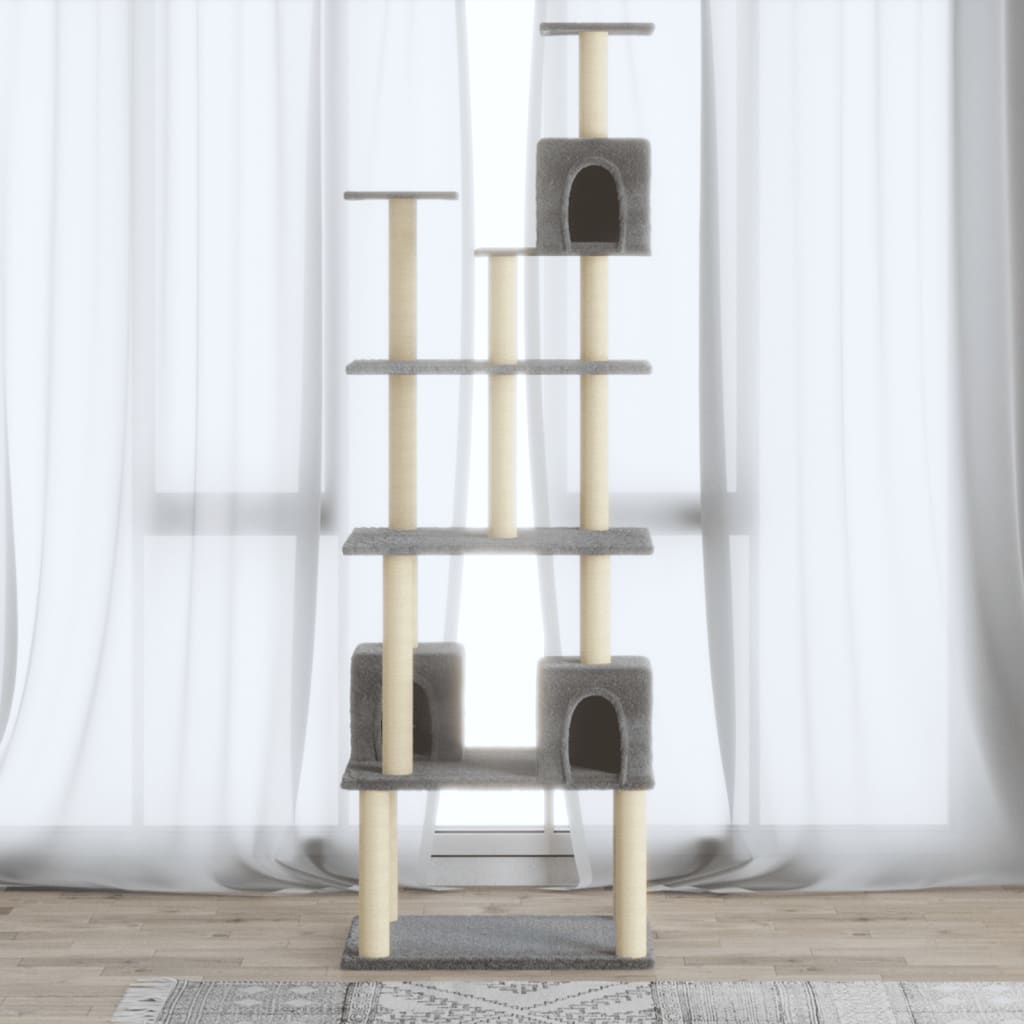 Albero per Gatti con Tiragraffi in Sisal Grigio Chiaro 188 cm - homemem39