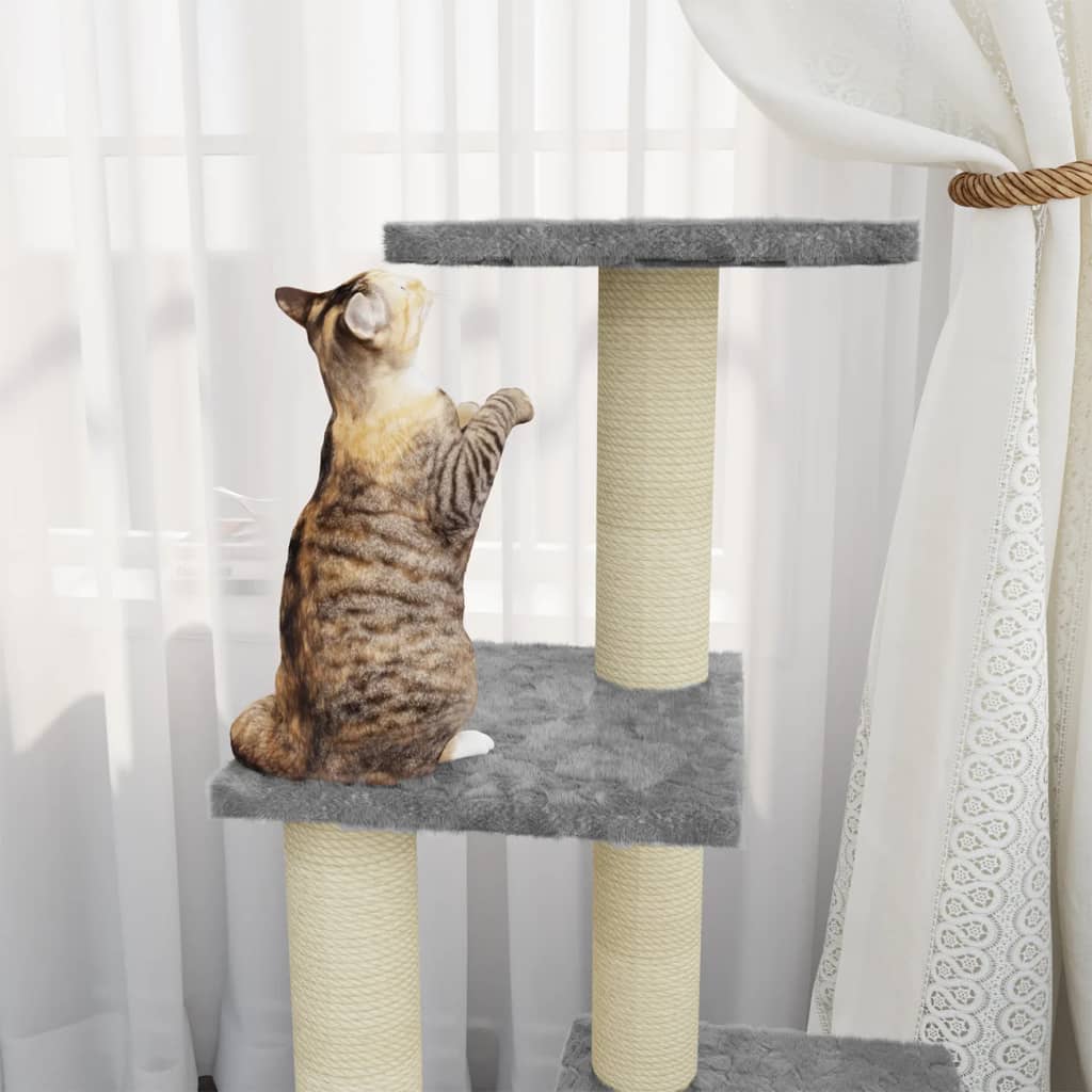 Albero per Gatti con Tiragraffi in Sisal Grigio Chiaro 92 cm - homemem39