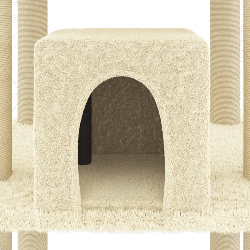 Albero per Gatti con Pali Tiragraffi in Sisal Crema 216 cm - homemem39