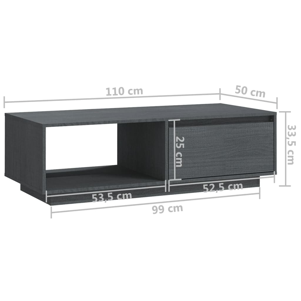 Tavolino da Salotto Grigio 110x50x33,5cm Legno Massello di Pino - homemem39