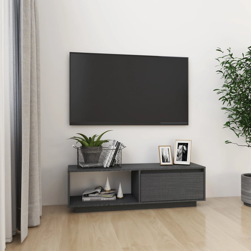 Mobile Porta TV Grigio 110x30x33,5 cm in Legno Massello di Pino - homemem39