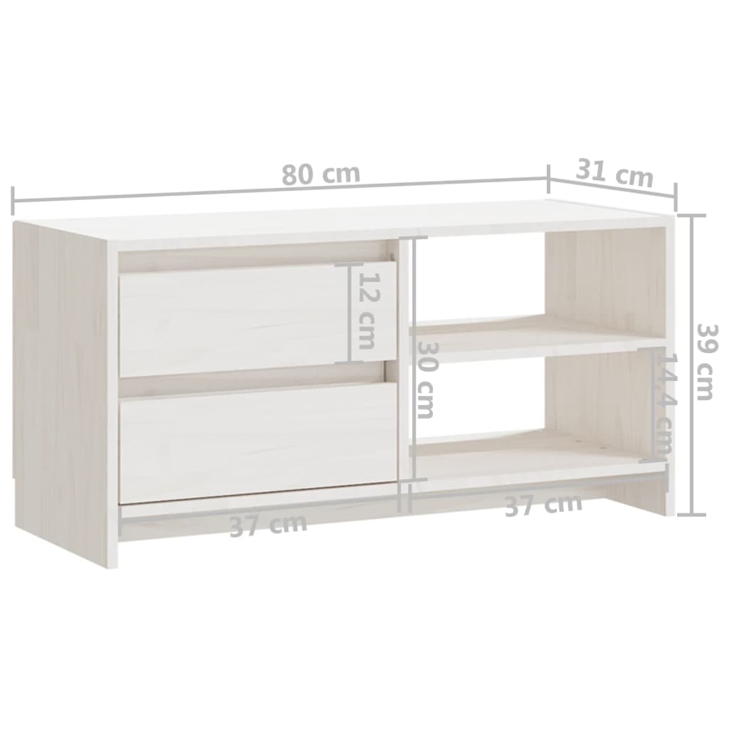 Mobile Porta TV Bianco 80x31x39 cm in Legno Massello di Pino - homemem39