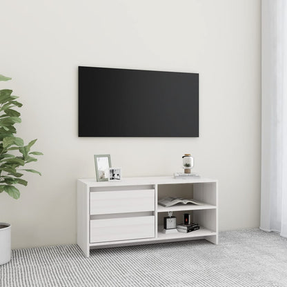 Mobile Porta TV Bianco 80x31x39 cm in Legno Massello di Pino - homemem39