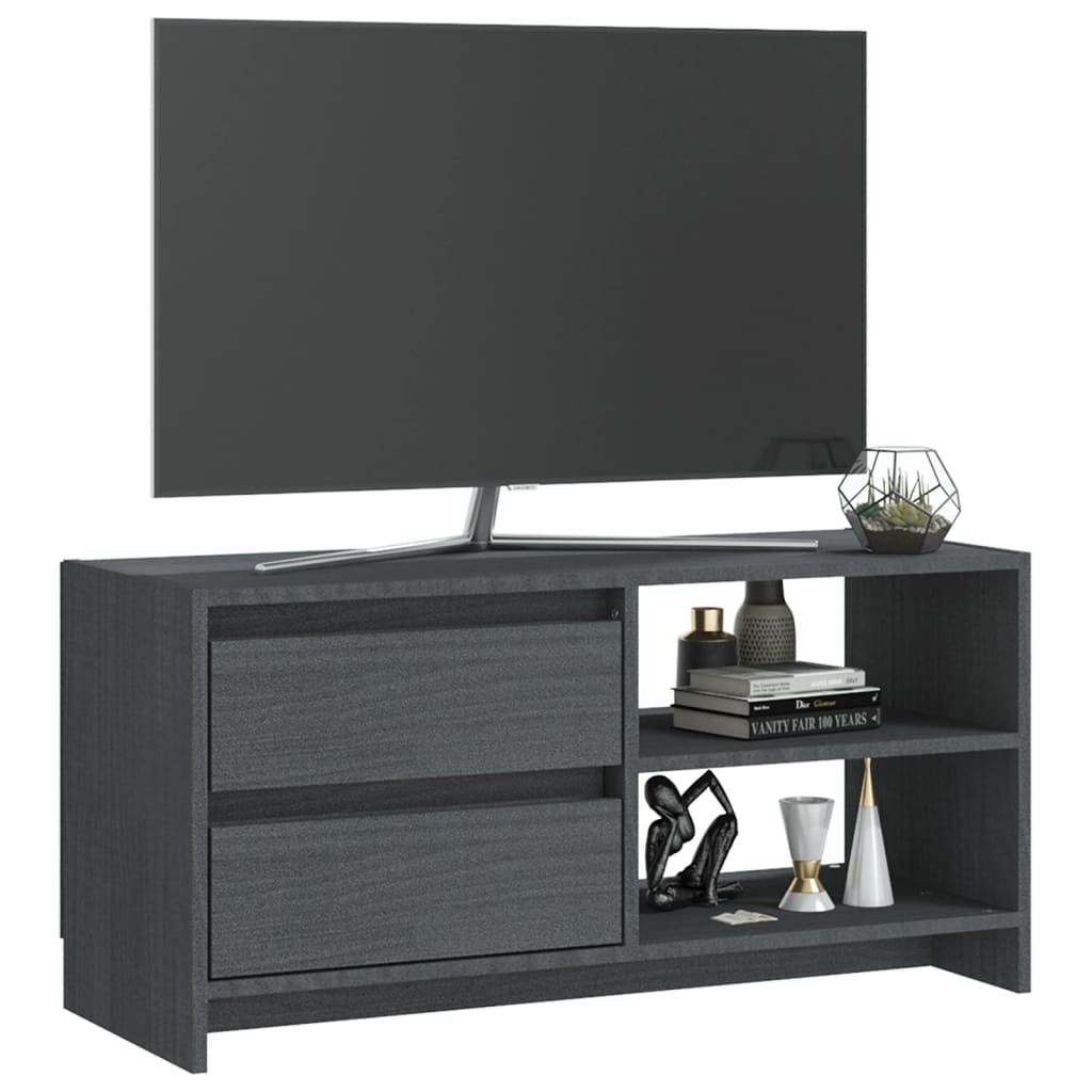 Mobile Porta TV Grigio 80x31x39 cm in Legno Massello di Pino - homemem39