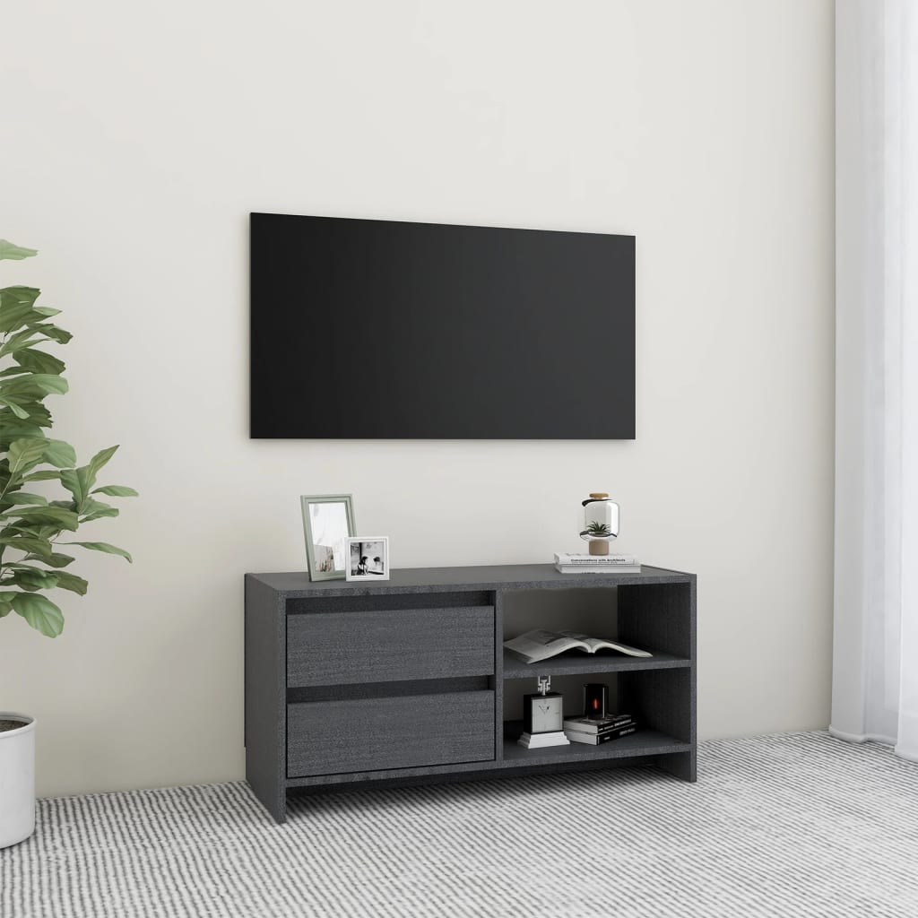 Mobile Porta TV Grigio 80x31x39 cm in Legno Massello di Pino - homemem39