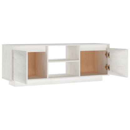 Mobile Porta TV Bianco 110x30x40 cm in Legno Massello di Pino - homemem39