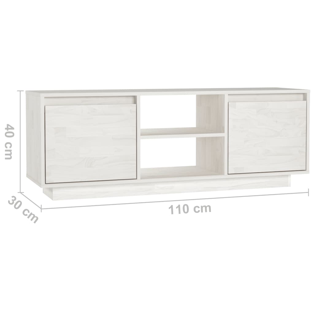 Mobile Porta TV Bianco 110x30x40 cm in Legno Massello di Pino - homemem39