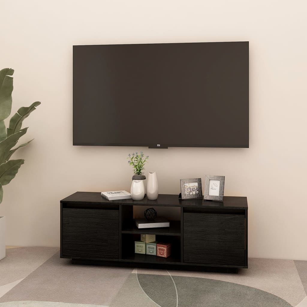 Mobile Porta TV Nero 110x30x40 cm in Legno Massello di Pino - homemem39