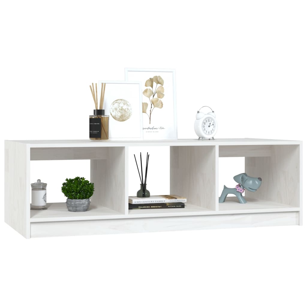 Tavolino da Salotto Bianco 110x50x34 cm Legno Massello di Pino - homemem39