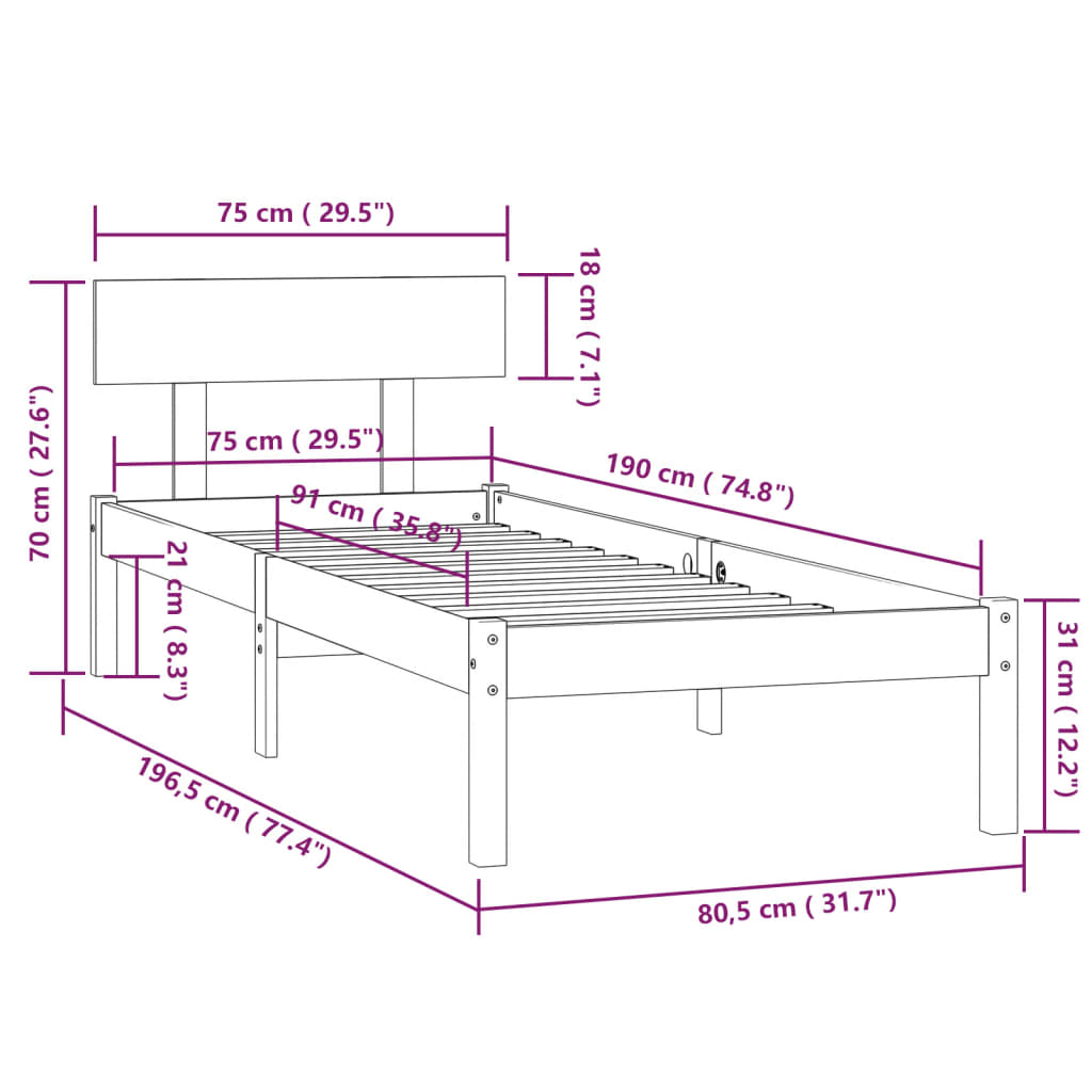 Giroletto Bianco in Legno Massello 75x190 cm Small Single - homemem39