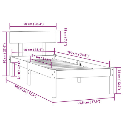 Giroletto in Legno Massello di Pino 90x190 cm UK Single - homemem39