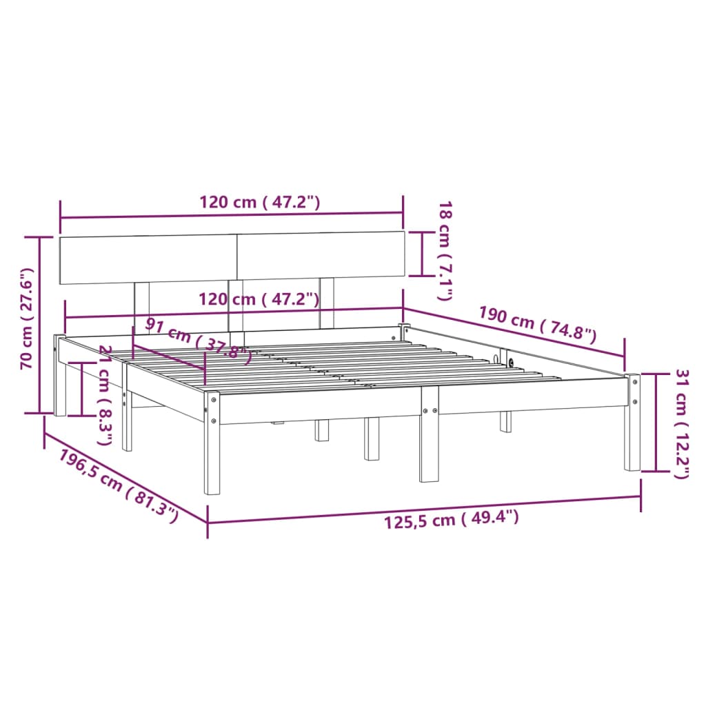 Giroletto in Legno Massello di Pino 120x190 cm UK Small Double - homemem39