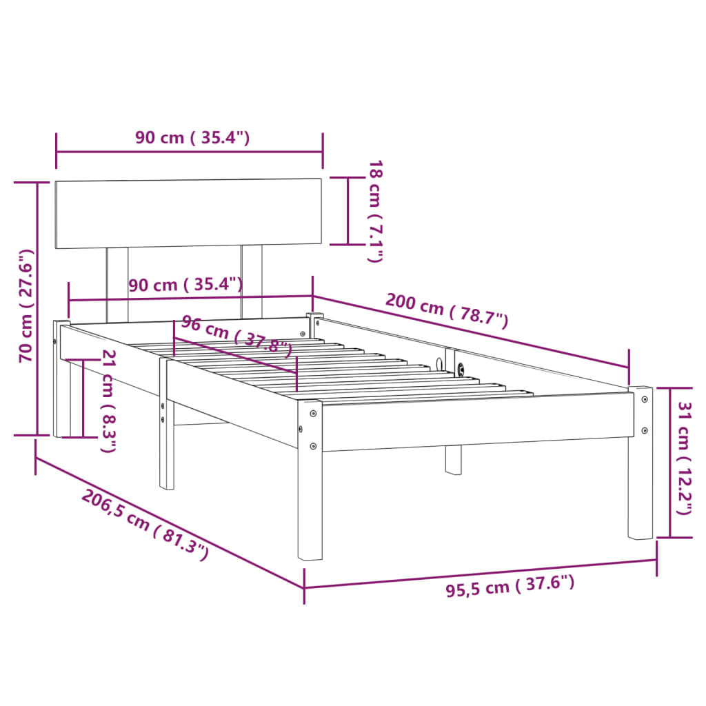 Giroletto in Legno Massello di Pino 90x200 cm - homemem39