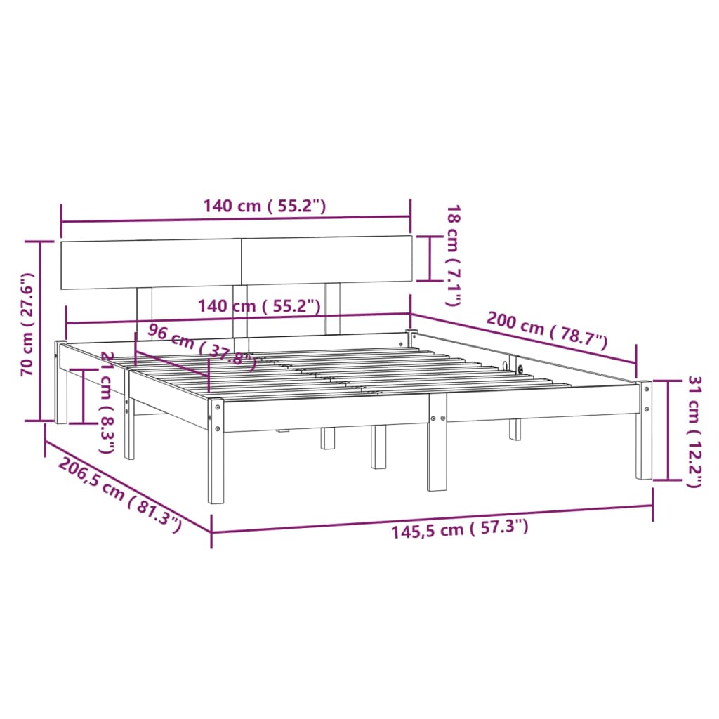 Giroletto Grigio in Legno Massello di Pino 140x200 cm - homemem39