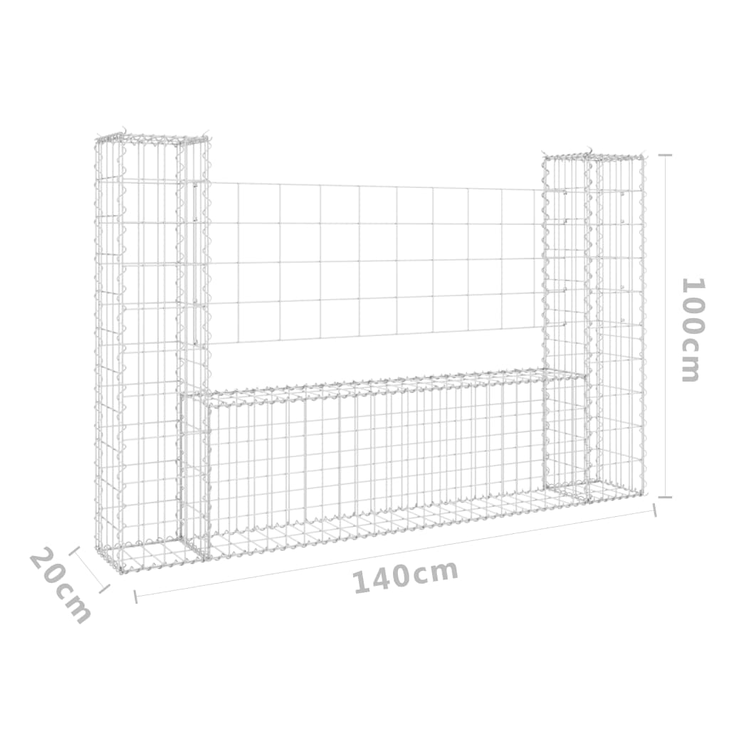 Cesto Gabbione a U con 2 Pali in Ferro 140x20x100 cm - homemem39