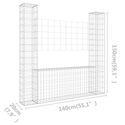 Gabbione a U con 2 Pali in Ferro 140x20x150 cm - homemem39