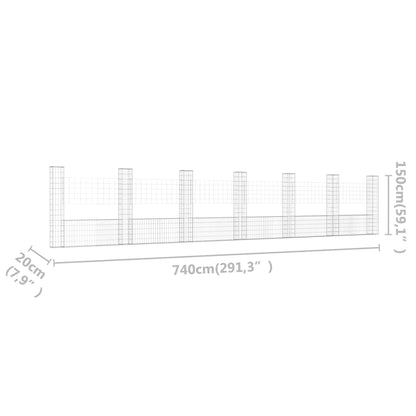 Gabbione a U con 7 Pali in Ferro 740x20x150 cm - homemem39