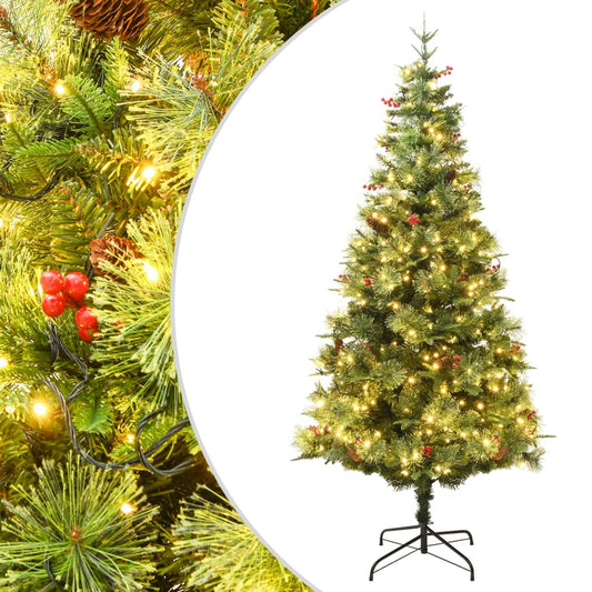 Albero di Natale Preilluminato con Pigne Verde 150 cm PVC e PE - homemem39