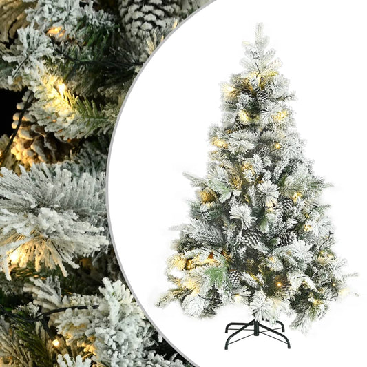 Albero di Natale Innevato Preilluminato Pigne 150cm in PVC e PE - homemem39