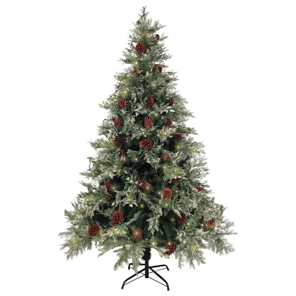 Albero di Natale con Luci e Pigne Verde e Bianco 120cm PVC e PE - homemem39