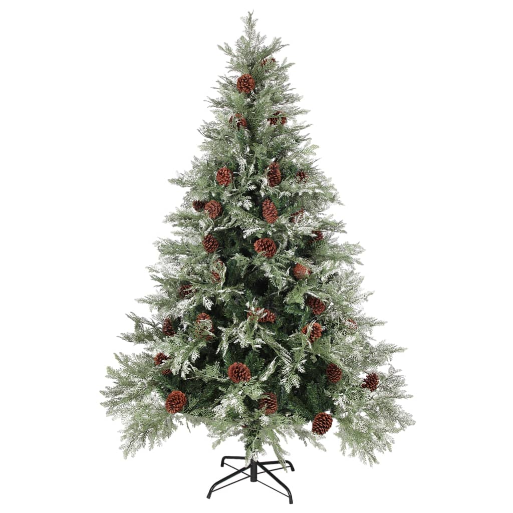 Albero di Natale con Luci e Pigne Verde e Bianco 150cm PVC e PE - homemem39