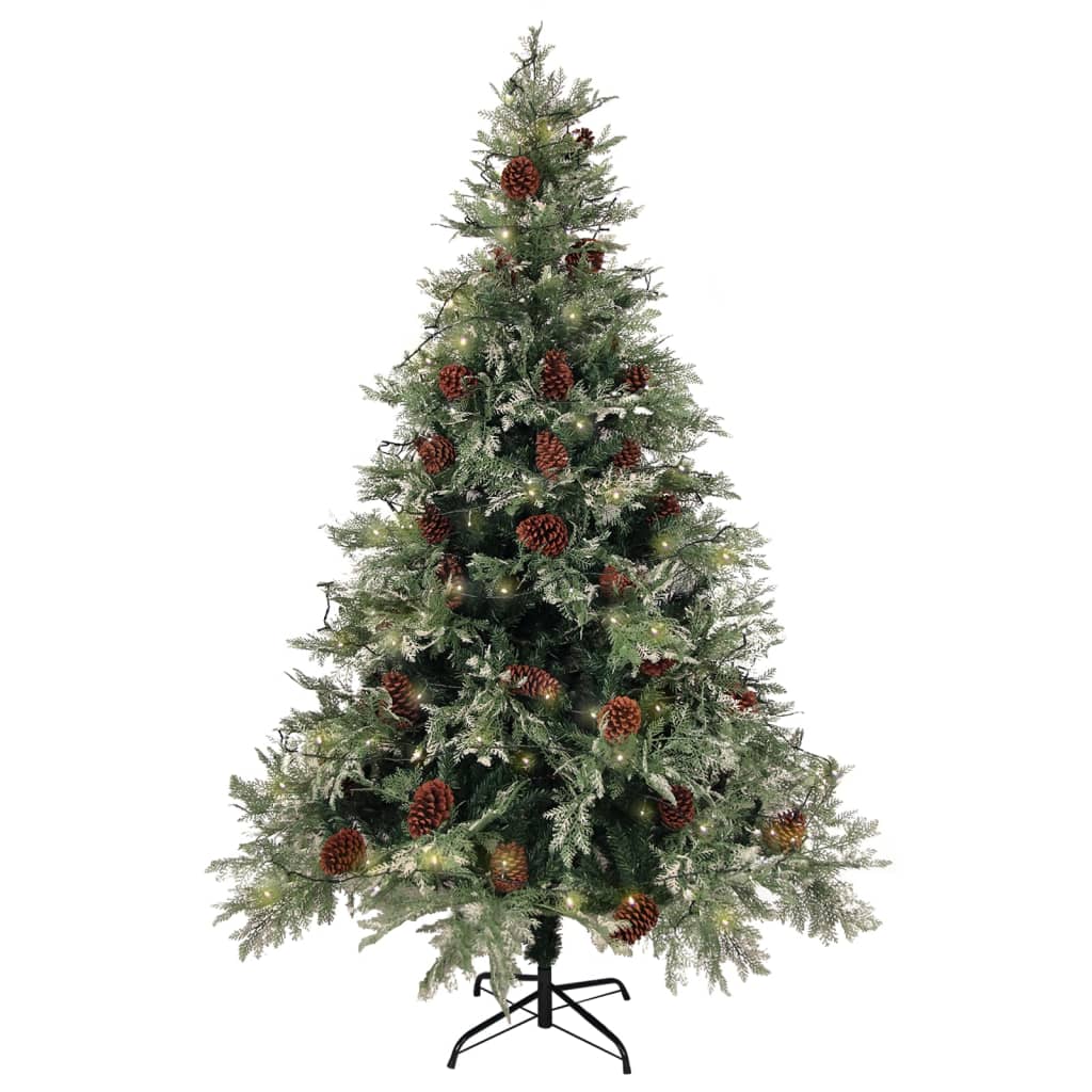 Albero di Natale con Luci e Pigne Verde e Bianco 150cm PVC e PE - homemem39