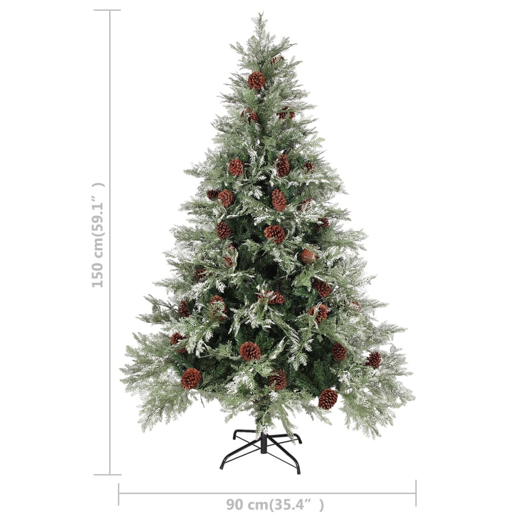 Albero di Natale con Luci e Pigne Verde e Bianco 150cm PVC e PE - homemem39