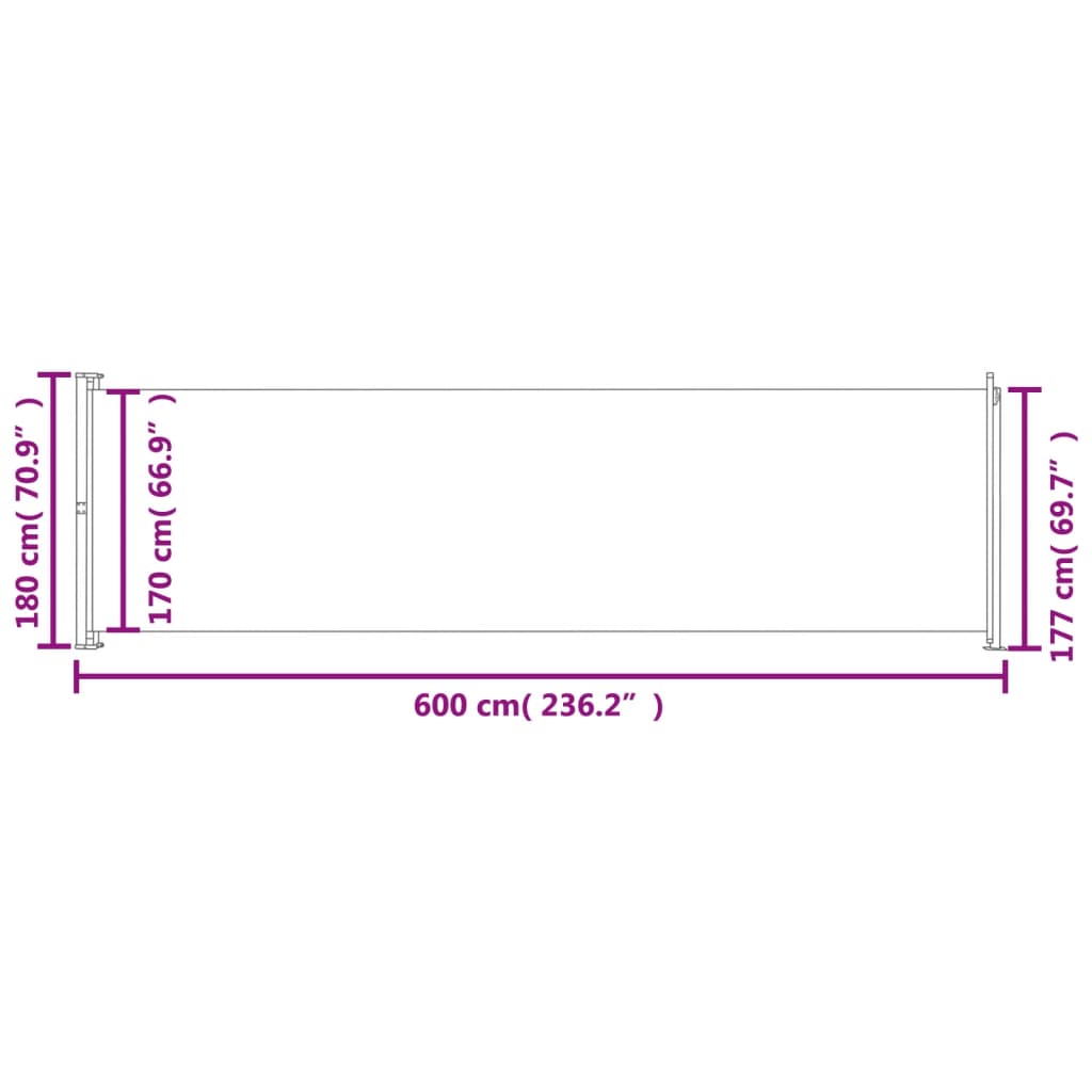 Tenda da Sole Laterale Retrattile per Patio 180x600 cm Nera - homemem39