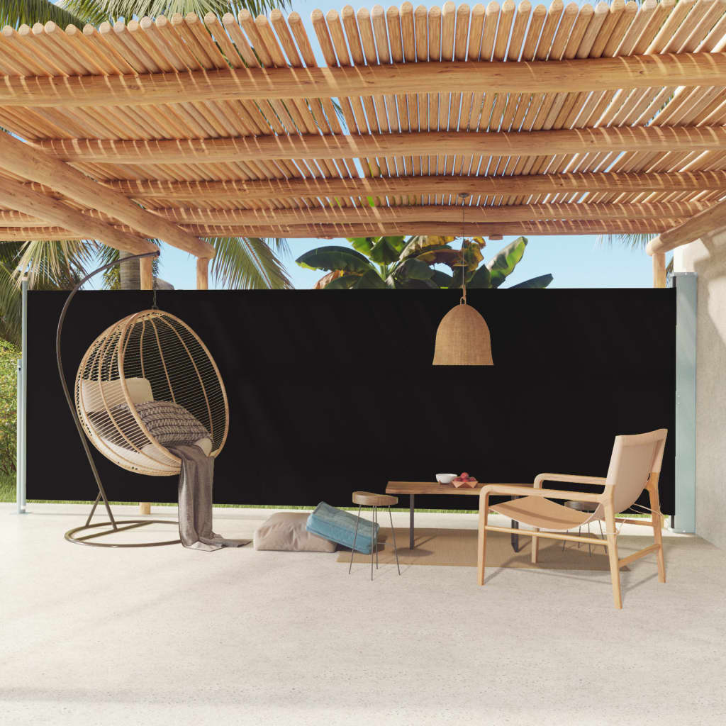 Tenda da Sole Laterale Retrattile per Patio 180x600 cm Nera - homemem39