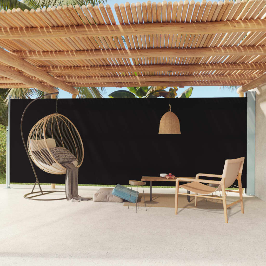 Tenda da Sole Laterale Retrattile per Patio 200x600 cm Nera - homemem39