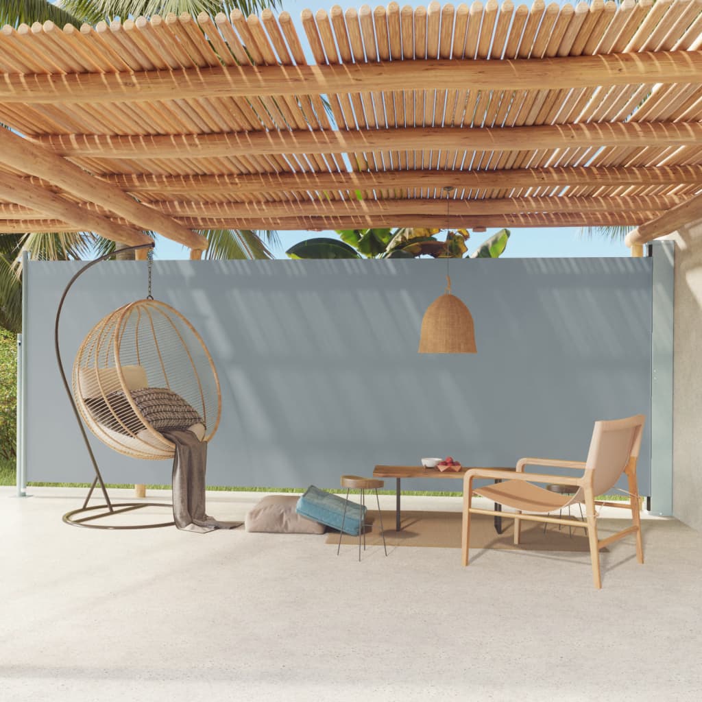 Tenda da Sole Laterale Retrattile per Patio 200x600 cm Grigia - homemem39