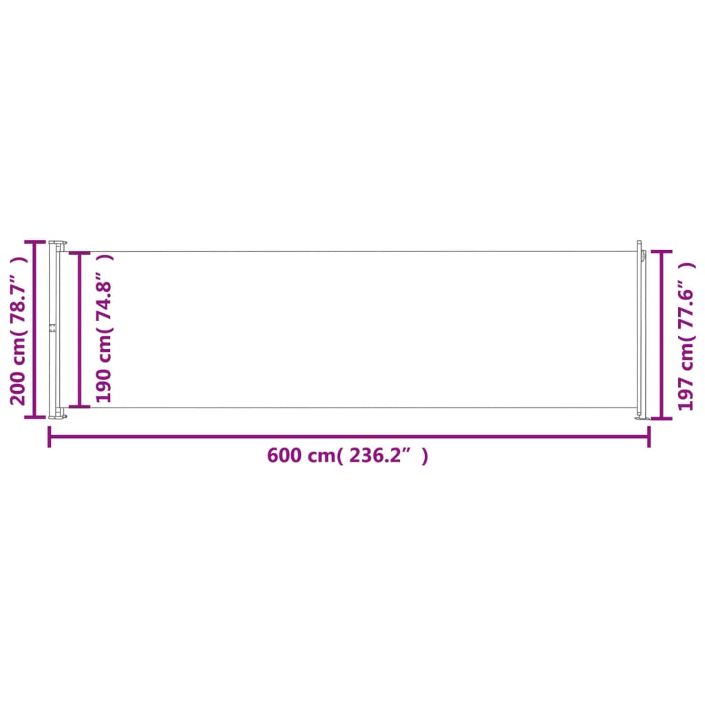 Tenda da Sole Laterale Retrattile per Patio 200x600 cm Marrone - homemem39