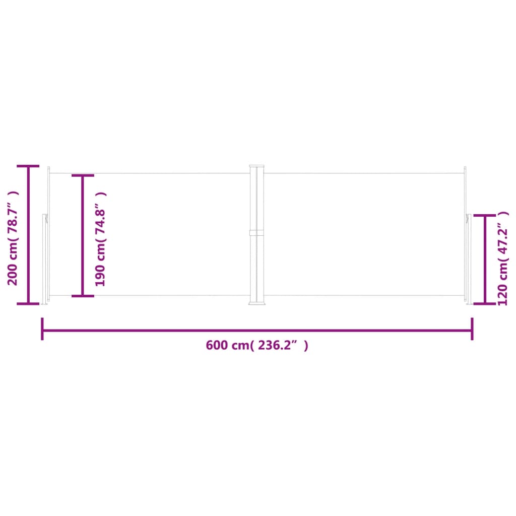 Tenda da Sole Laterale Retrattile Crema 200x600 cm - homemem39