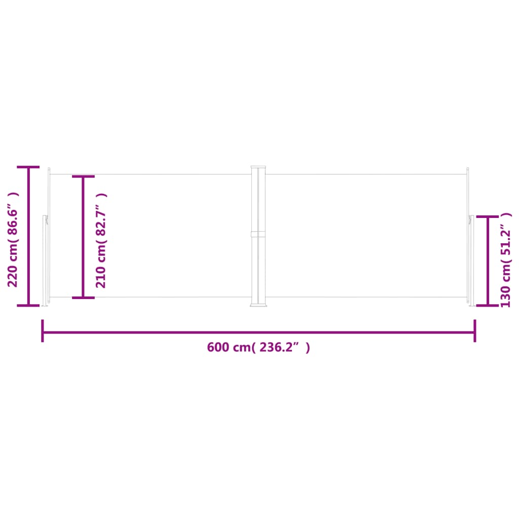 Tenda da Sole Laterale Retrattile Nera 220x600 cm - homemem39