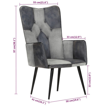 Poltrona Wingback Grigia in Vera Pelle - homemem39