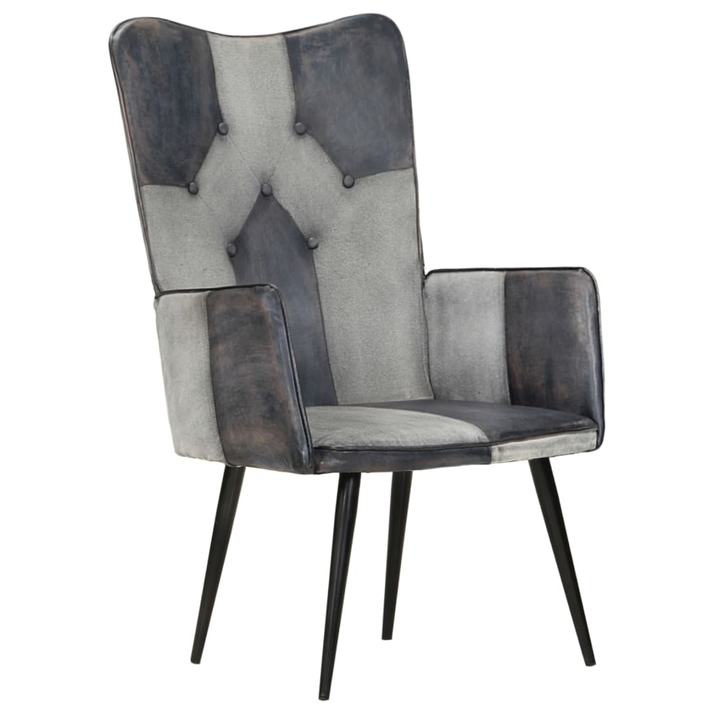 Poltrona Wingback Grigia in Vera Pelle - homemem39