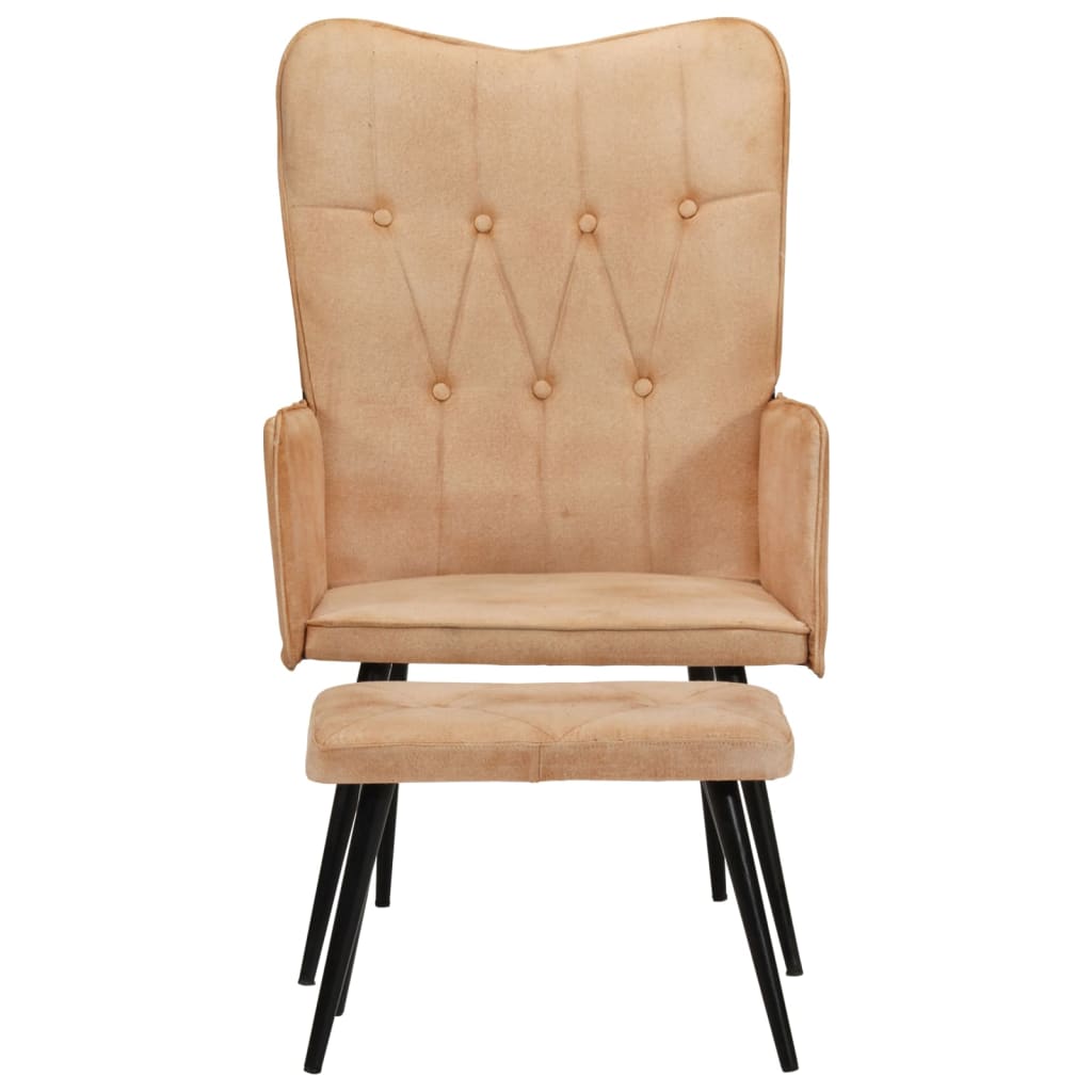 Poltrona Wingback con Poggiapiedi Crema in Tela - homemem39