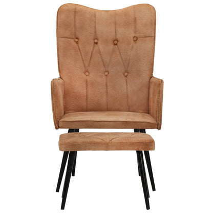 Poltrona Wingback con Poggiapiedi Marrone in Tela - homemem39