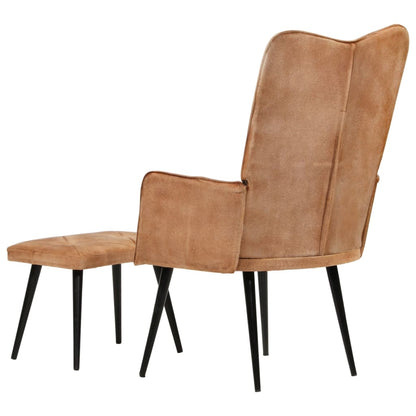 Poltrona Wingback con Poggiapiedi Marrone in Tela - homemem39