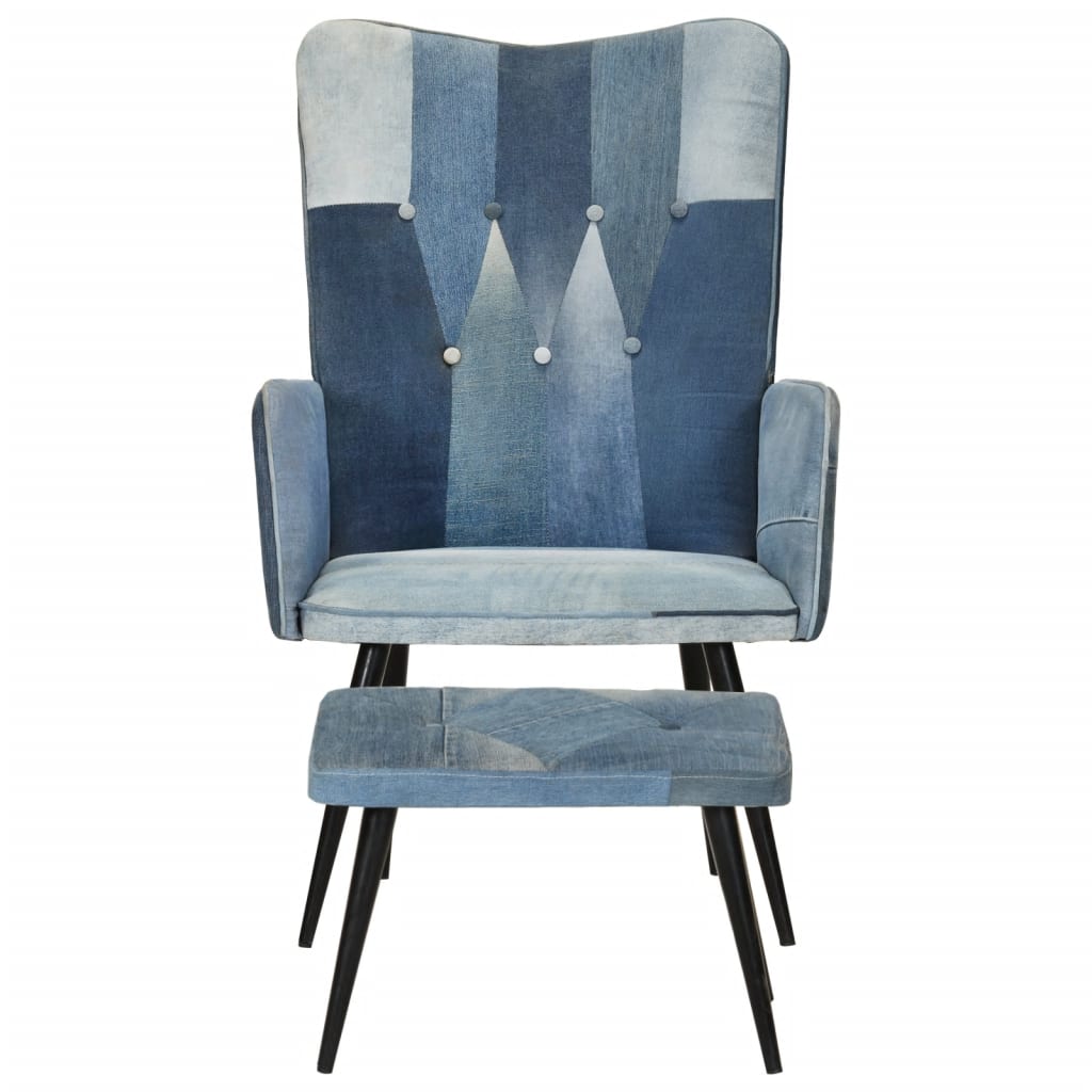 Poltrona con Poggiapiedi Blu Denim Patchwork in Tela - homemem39