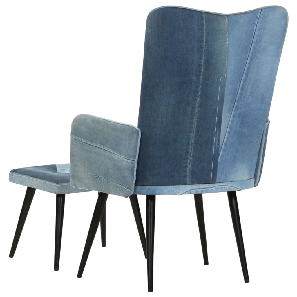 Poltrona con Poggiapiedi Blu Denim Patchwork in Tela - homemem39