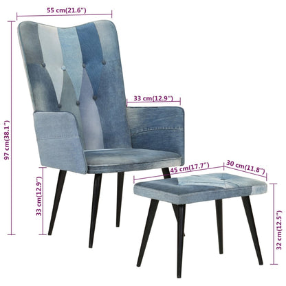 Poltrona con Poggiapiedi Blu Denim Patchwork in Tela - homemem39