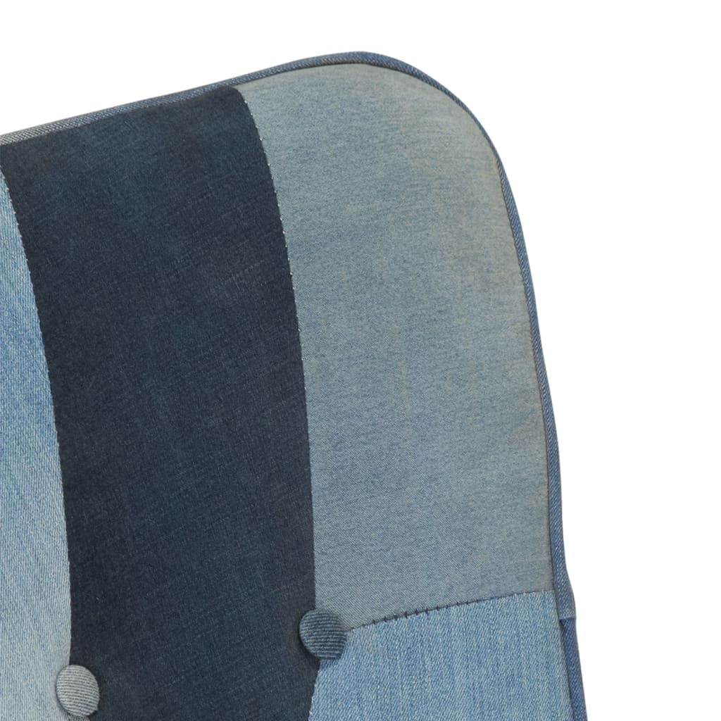 Sedia a Dondolo con Poggiapiedi Blu Denim Patchwork in Tela - homemem39